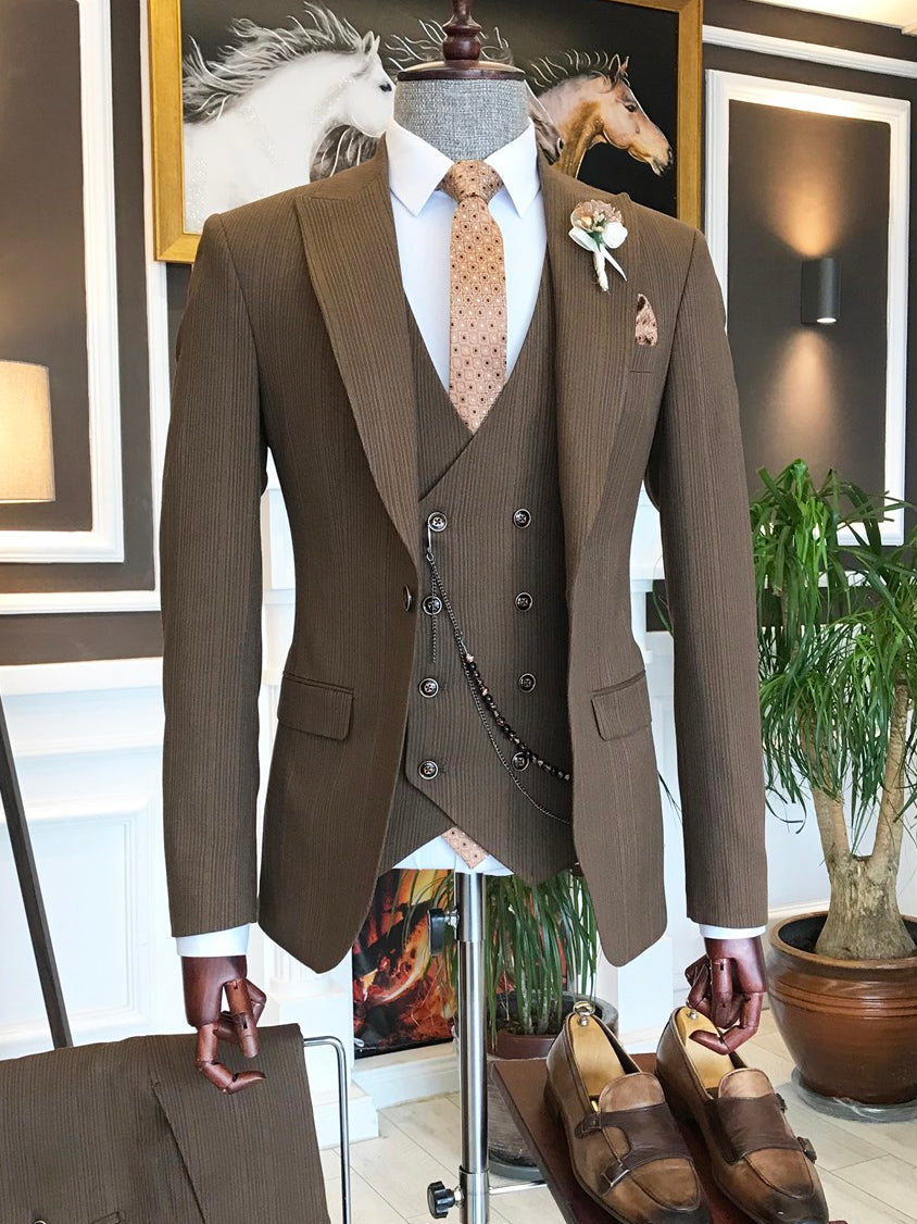 Bojoni Brown Slim-Fit Suit 3-Piece 