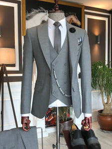 Bojoni Grey Slim-Fit Suit 3-Piece 