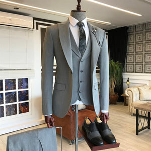 Bojoni Grey Slim-Fit Suit 3-Piece 