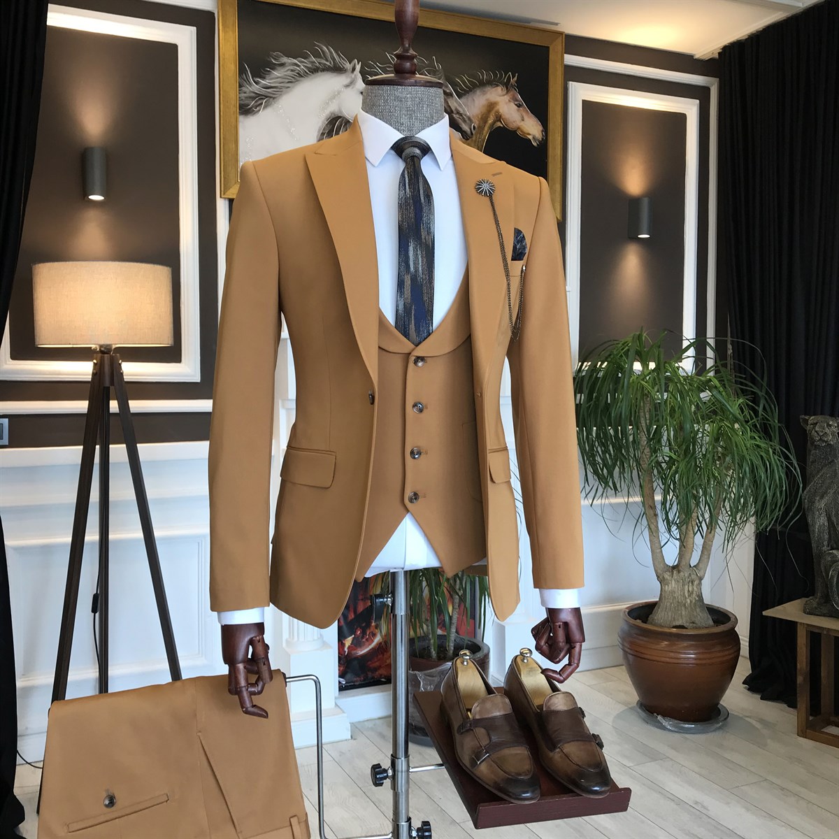 Bojoni Camel Slim-Fit Suit 3-Piece 