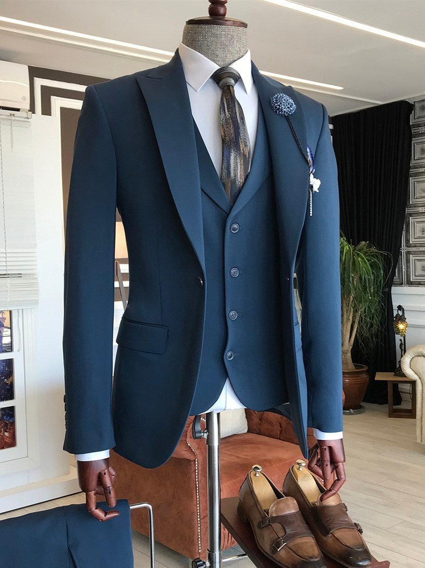 Bojoni Blue Slim-Fit Suit 3-Piece 