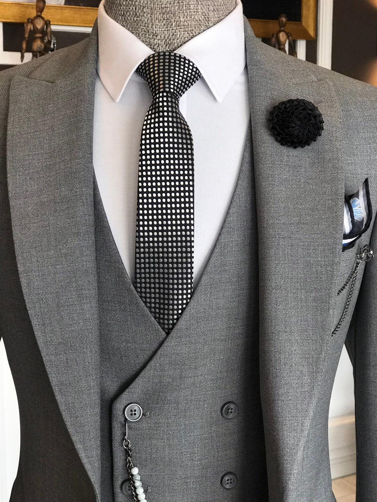 Bojoni Grey Slim-Fit Suit 3-Piece 