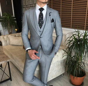 Bojoni Grey Slim-Fit Suit 3-Piece 