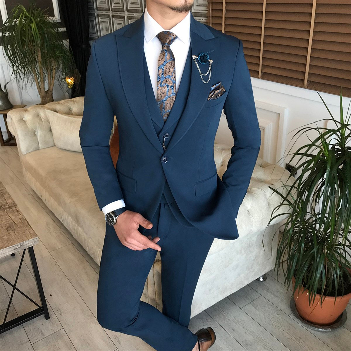 Bojoni Blue Slim-Fit Suit 3-Piece 