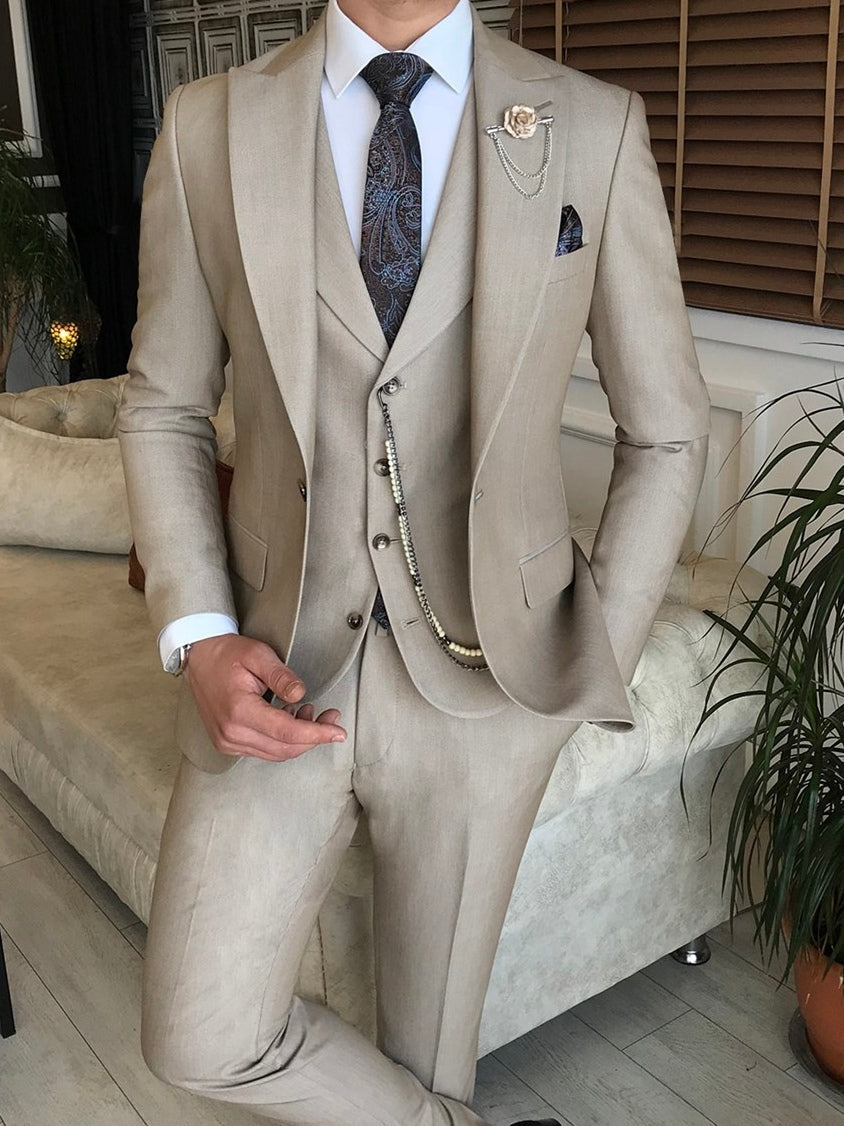 Bojoni Beige Slim-Fit Suit 3-Piece 
