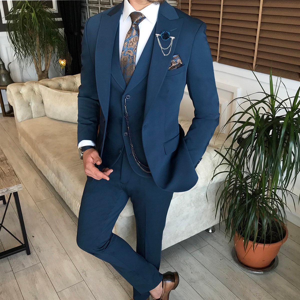 Bojoni Blue Slim-Fit Suit 3-Piece 