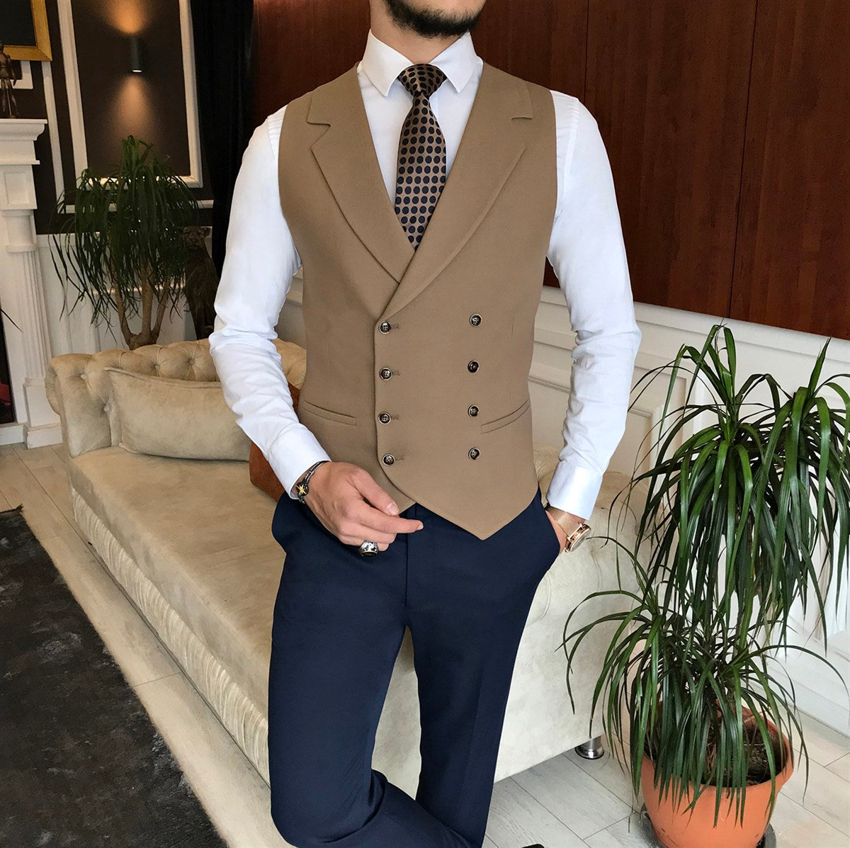 Bojoni Grey Plaid Slim-Fit Suit 3-Piece 