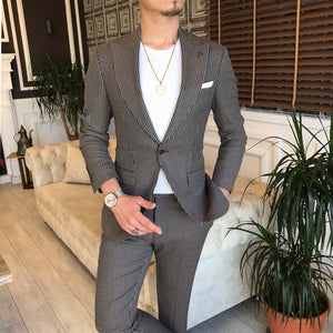 Bojoni Brown Striped Slim-Fit Suit 2-Piece 