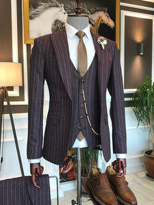 Bojoni Claret Red Striped Slim-Fit Suit 3-Piece 