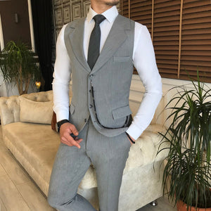 Bojoni Grey Slim-Fit Suit 3-Piece 