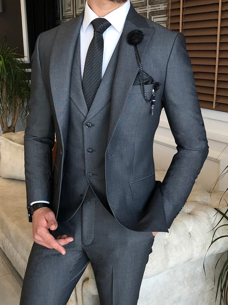 Bojoni Grey Slim-Fit Suit 3-Piece 