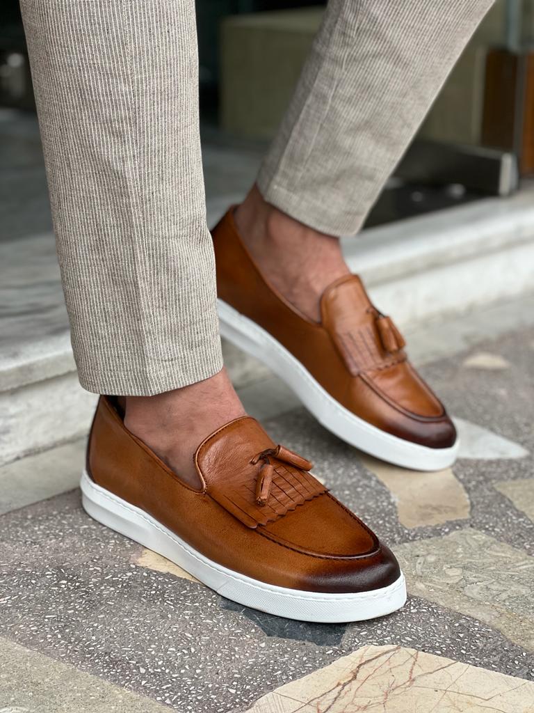 Bojoni Dover Tan Tassel Kilt Loafers 